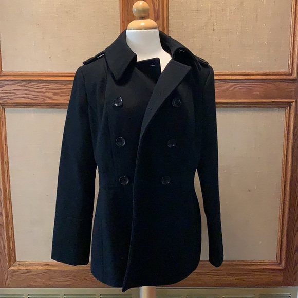 Michael Kors Heavy Wool Double breasted pea coat jacket, Black - Picture 7 of 8